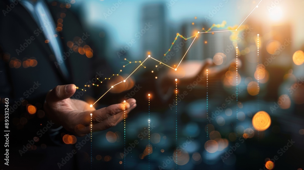 custom made wallpaper toronto digitalBusinessman holding futuristic graph with data points