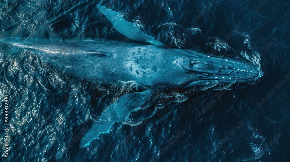 Fototapeta premium Top view of whale into the sea