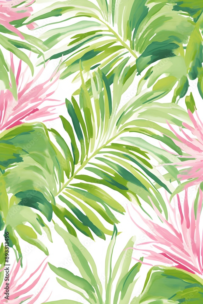 Fototapeta premium Elegant Green and Pink Leaf Pattern for Summer Style