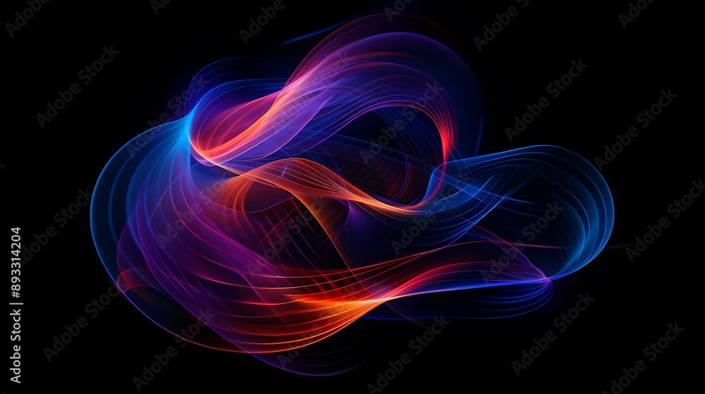 Fototapeta premium Abstract twisted light trail dynamic shape on black background
