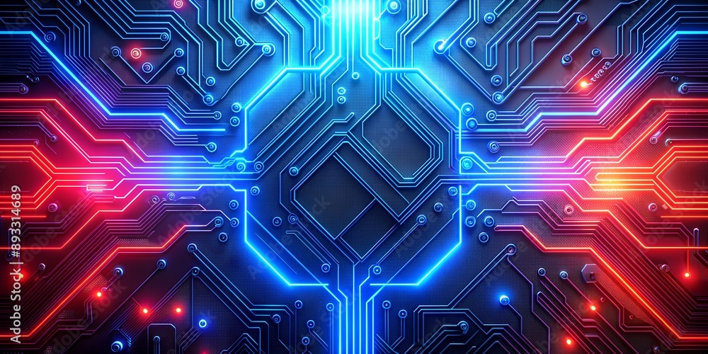 Advanced Circuitry Showcasing Futuristic Red and Blue Neon Lights AI-Created Content Advanced Circuitry Showcasing Futuristic Red and Blue Neon Lights AI-Created Content