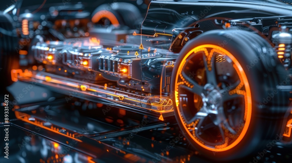 Close-up of a high-tech engine with intricate glowing parts.