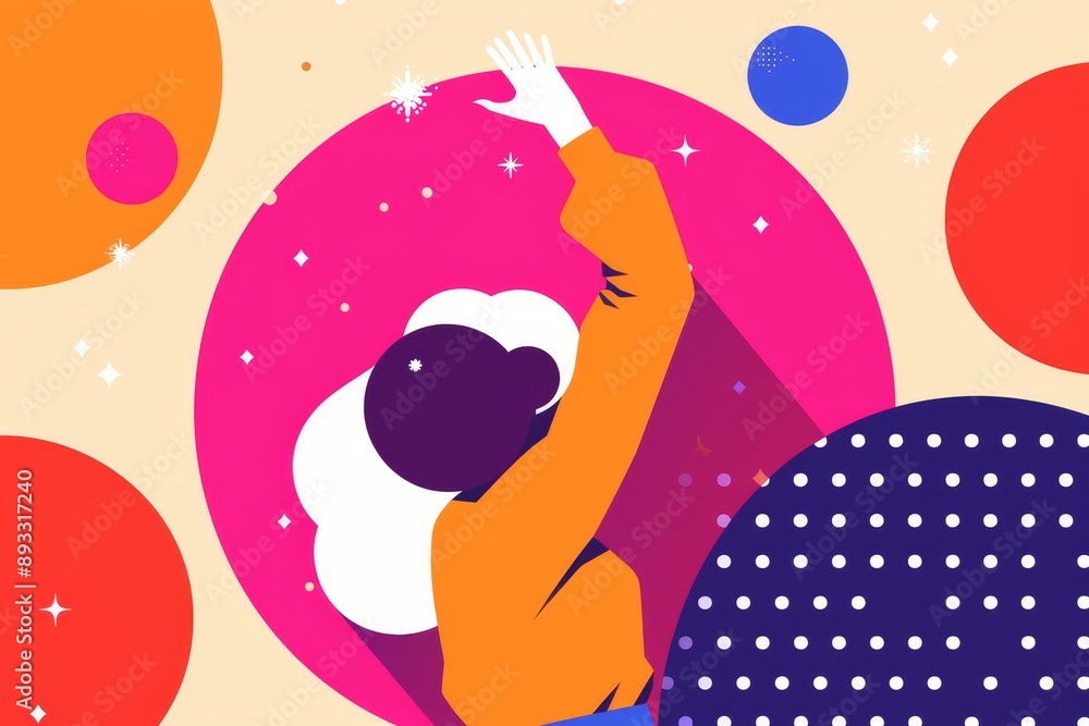 Fototapeta premium Fashion girl in a retro 70s outfit, dancing at a disco