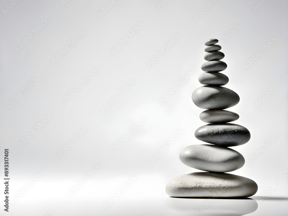 Stacked smooth grey stones. Sea pebble. Balancing pebbles isolated on white background Stacked smooth grey stones. Sea pebble. Balancing pebbles isolated on white background