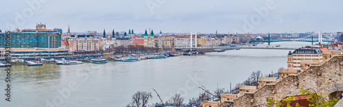 Panorama of Pest district and Elisabeth Bridge, Budapest, Hungary