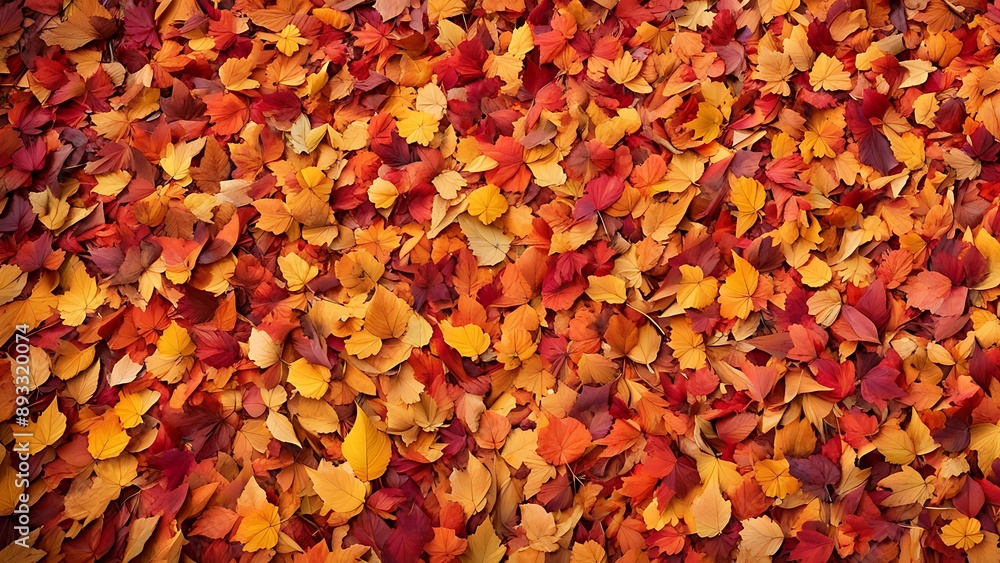 Autumn leaves in vibrant orange, red, and yellow hues, scattered on the ground and floating in the air Autumn leaves in vibrant orange, red, and yellow hues, scattered on the ground and floating in the air