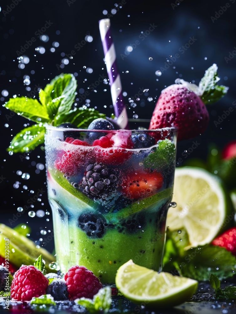 A cold green fruit smoothie stands out with its vibrant colors and refreshing appearance. A cold green fruit smoothie stands out with its vibrant colors and refreshing appearance.