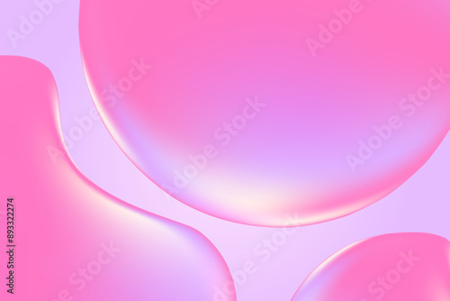 Abstract light violet, pink holographic liquid blobs, flowing colorful gradient textured background with copy space. Fluid organic forms, smooth fluids like gel, collagen, serum. Beauty presentation