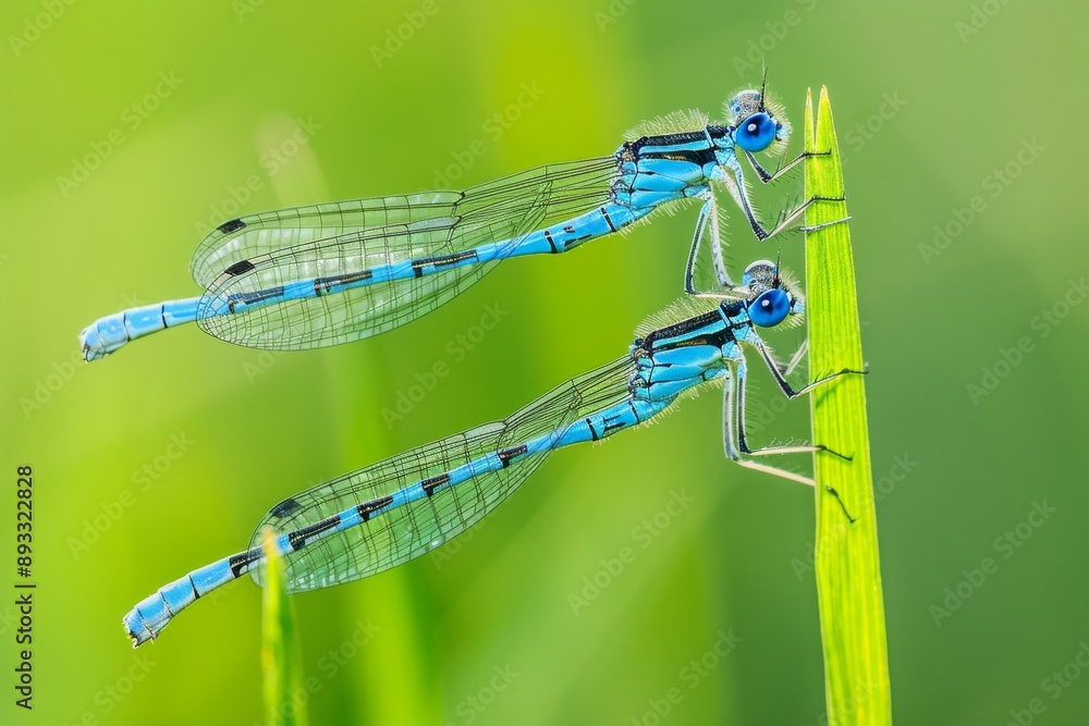 Common Blue Damselfly (Enallagma cyanthigerum) pair mating in wheel position on reed