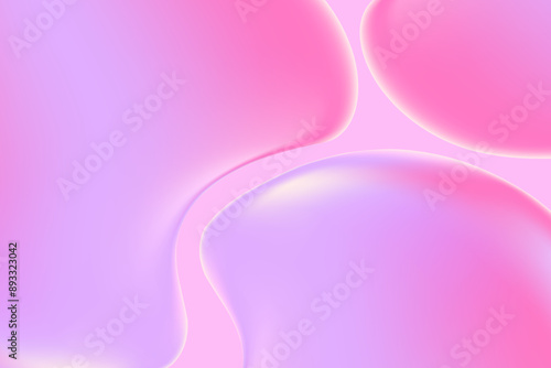 Abstract light violet, pink holographic liquid blobs, flowing colorful gradient textured background with copy space. Fluid organic forms, smooth fluids like gel, collagen, serum. Beauty presentation