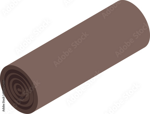 Illustration of a brown linoleum roll lying obliquely in isometric view, isolated on white background