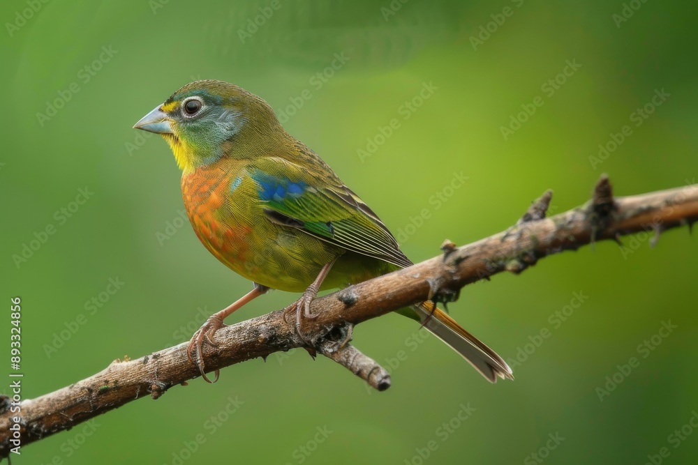 Female Painted Bunting perched on a branch Female Painted Bunting perched on a branch