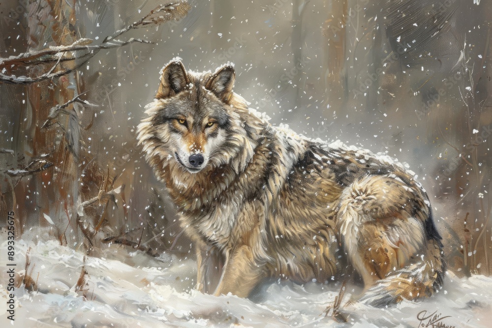 Naklejka premium Gray Wolf in winter snow