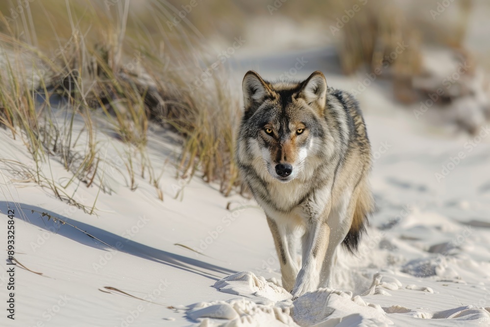 Fototapeta premium Gray Wolf track in the sand