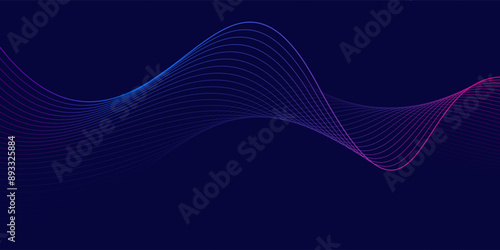 Modern abstract glowing wave lines on dark background. Smooth curved wave line. Dynamic flowing wave lines design element. Futuristic technology and sound wave pattern. Vector EPS10.