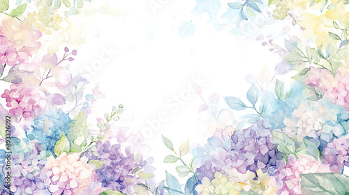 Fototapeta Naklejka Na Ścianę i Meble -  ロマンチックな紫陽花の水彩イラストフレーム背景