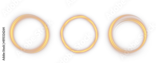 Gold round frame png. Round shape borders on white background. 