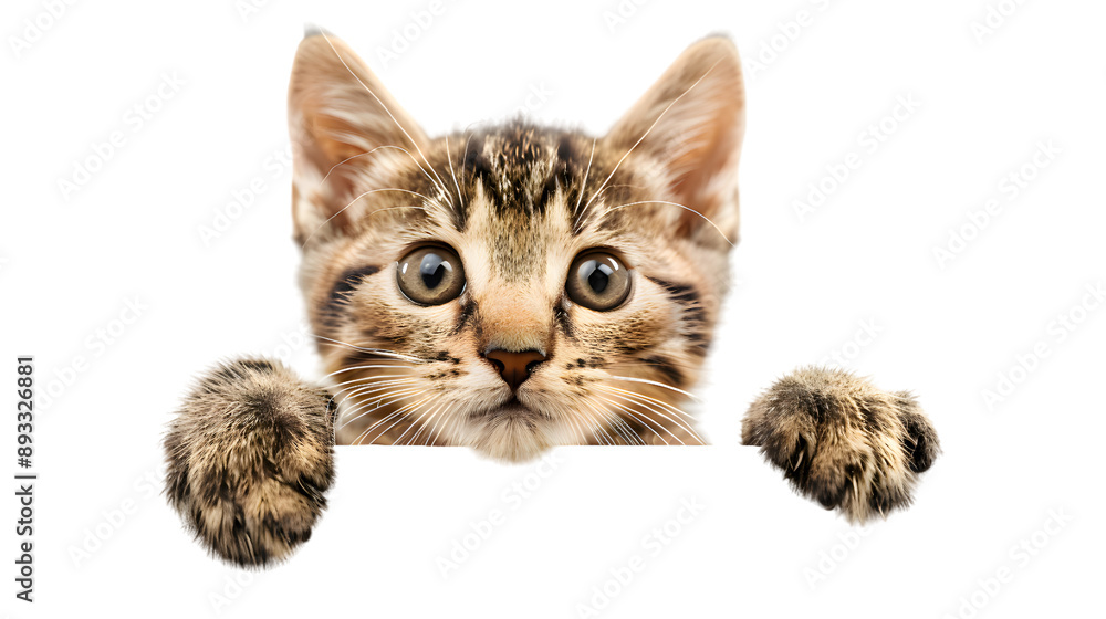 Obraz premium Kitten holding blank banner isolated on transparent background