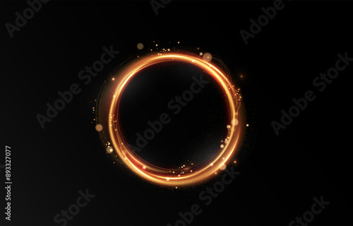 Vector light line effect of golden circle. Luminous fire trail on a transparent background. Light round line with an advantage effect. Golden dust circle light png.	
