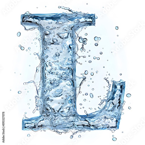 ice letter l in water with bubbles and soft light 