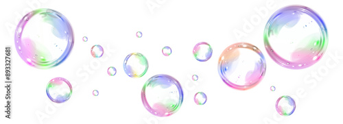 Bubble PNG. Set of realistic soap bubbles. Vector flying soap bubbles.  vector bubbles with multicolored paint on white background