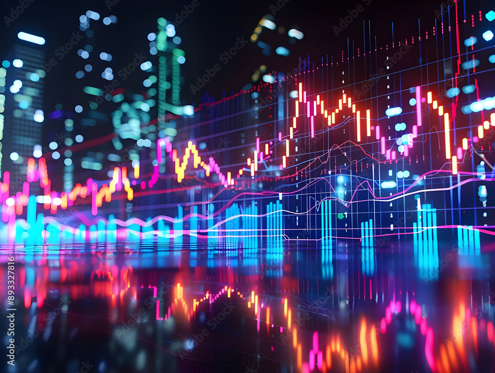 3D visualization, featuring a glowing forex chart in abstract space, with futuristic illumination on a neutral background 3D visualization, featuring a glowing forex chart in abstract space, with futuristic illumination on a neutral background