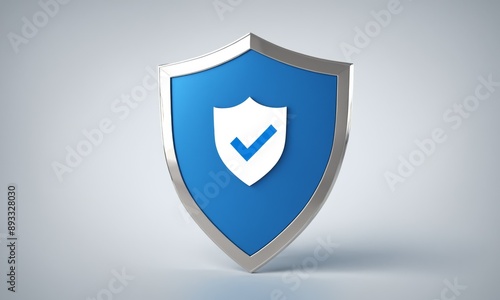 Free Download Silver shield with a blue checkmark icon, isolated on white background - GFXLoad