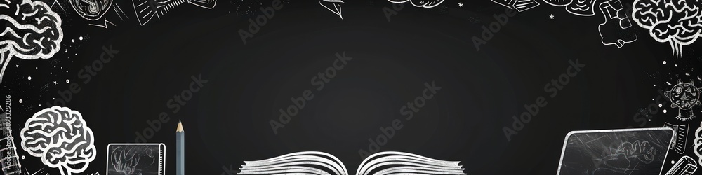 Vector illustration of a school theme with a brain, book, and pencil doodle frame. Vector illustration of a school theme with a brain, book, and pencil doodle frame.