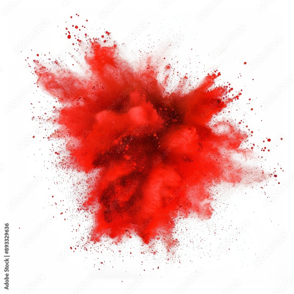 An isolated white background has realistic 3D chili pepper powder splatters, spice burst explosions, dust explosions, and paint clouds. An isolated white background has realistic 3D chili pepper powder splatters, spice burst explosions, dust explosions, and paint clouds.