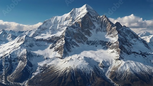 shows a snow-capped mountain range with a bright 