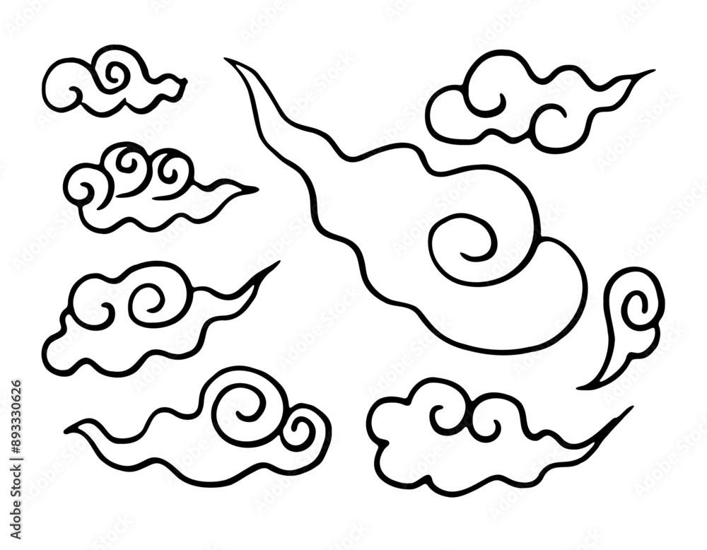 Hand drawn illustration and cloud icon set Hand drawn illustration and cloud icon set