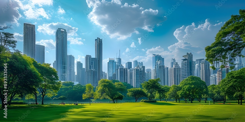Vibrant Urban Skyline Blending Towering Skyscrapers and Lush Green Parklands for Balanced City Life Vibrant Urban Skyline Blending Towering Skyscrapers and Lush Green Parklands for Balanced City Life