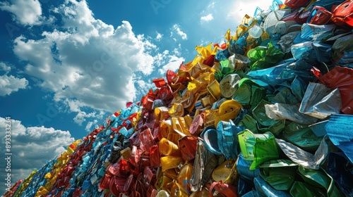 Vibrant upcycled material against a blue sky photo