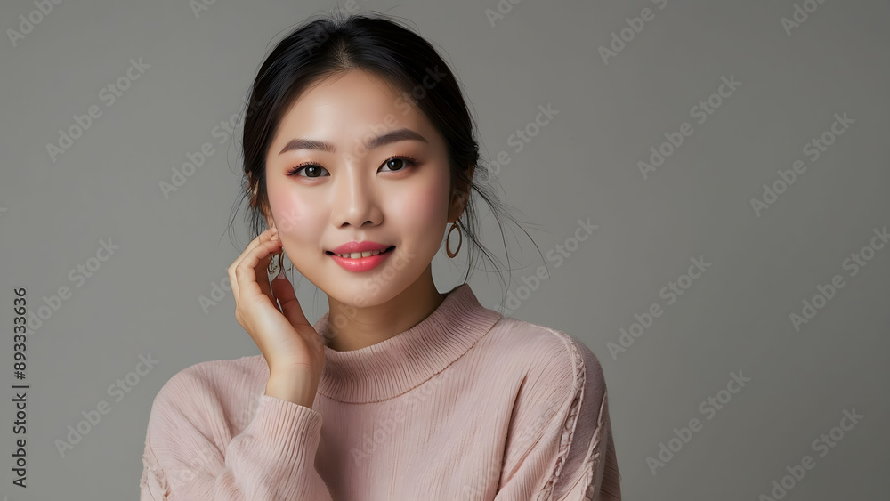 Beauty portrait of a model Japanese woman with beautiful white skin through skin care Beauty portrait of a model Japanese woman with beautiful white skin through skin care