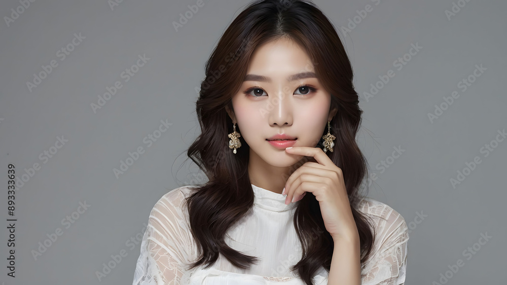 Beauty portrait of a model Japanese woman with beautiful white skin through skin care Beauty portrait of a model Japanese woman with beautiful white skin through skin care