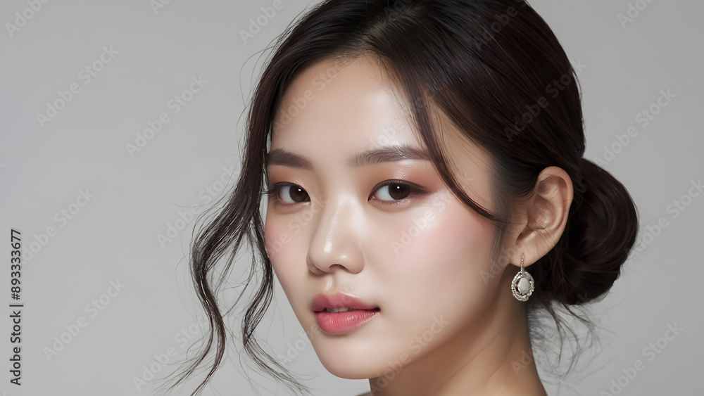 Beauty portrait of a model Japanese woman with beautiful white skin through skin care Beauty portrait of a model Japanese woman with beautiful white skin through skin care