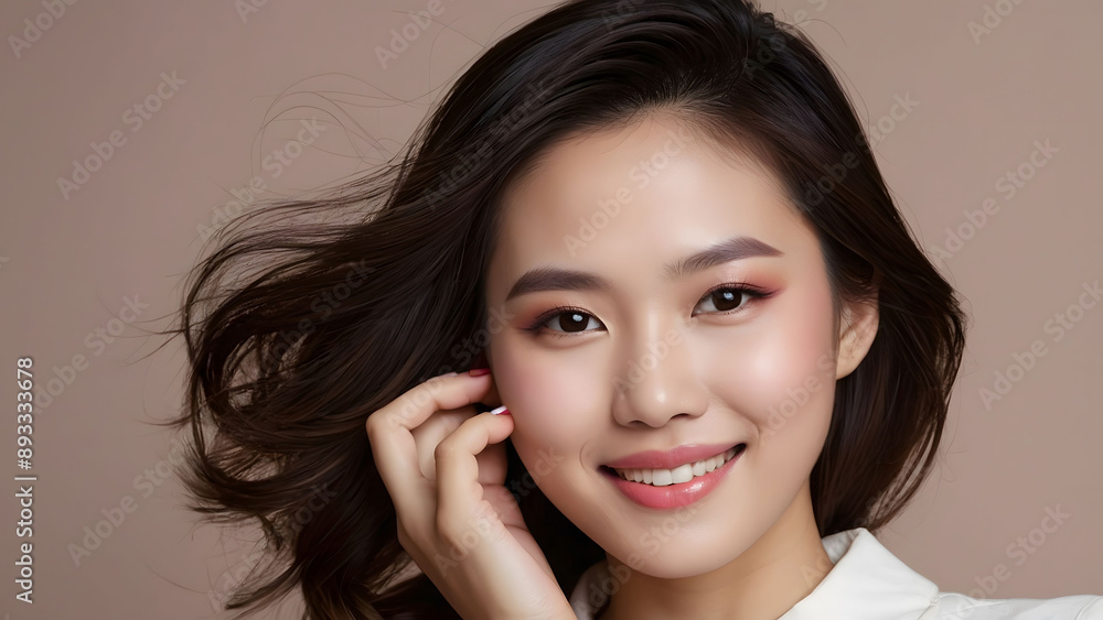 Beauty portrait of a model Japanese woman with beautiful white skin through skin care Beauty portrait of a model Japanese woman with beautiful white skin through skin care