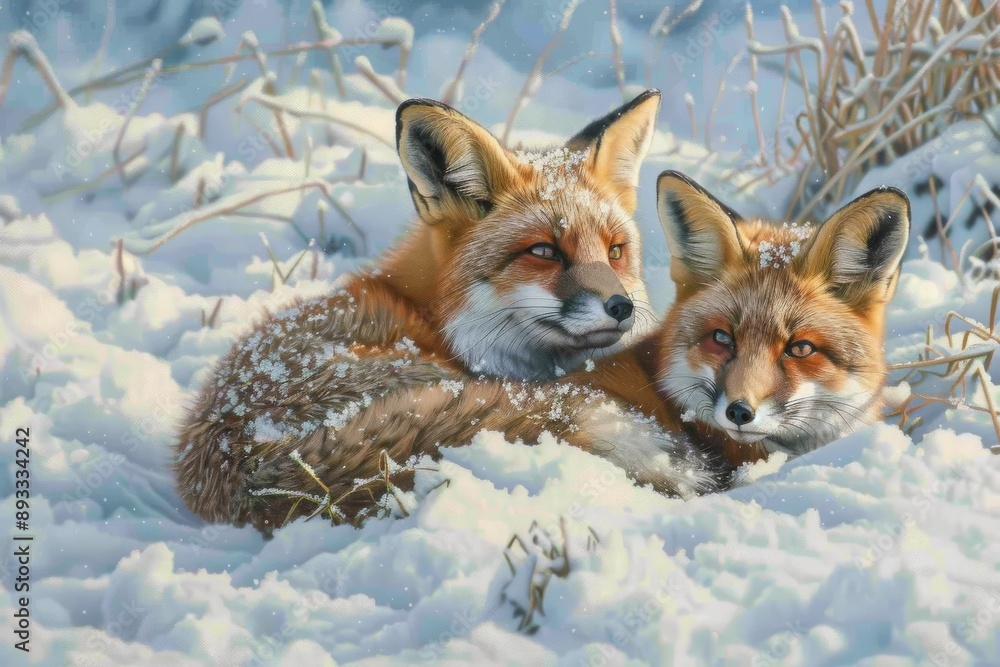 Red Fox pair in snow Red Fox pair in snow