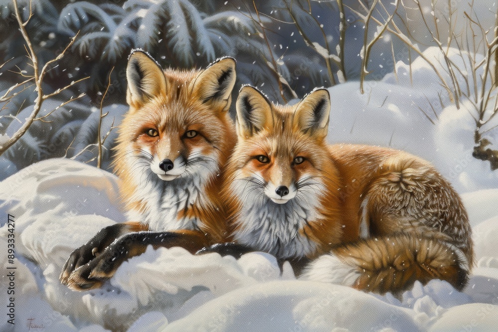 Red Fox pair in snow Red Fox pair in snow
