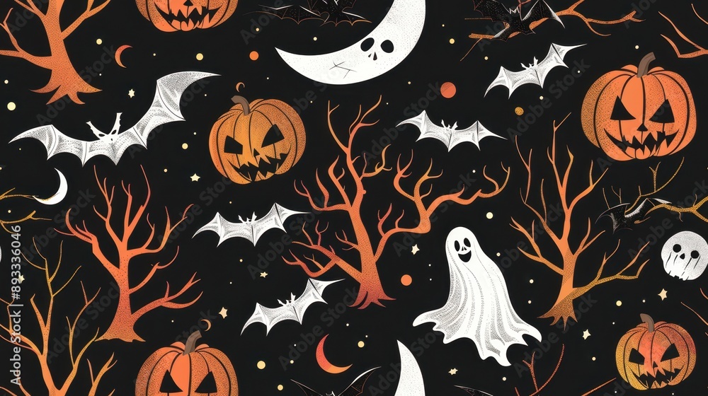 Whimsical Halloween seamless Pattern: Pumpkins and ghosts Whimsical Halloween seamless Pattern: Pumpkins and ghosts