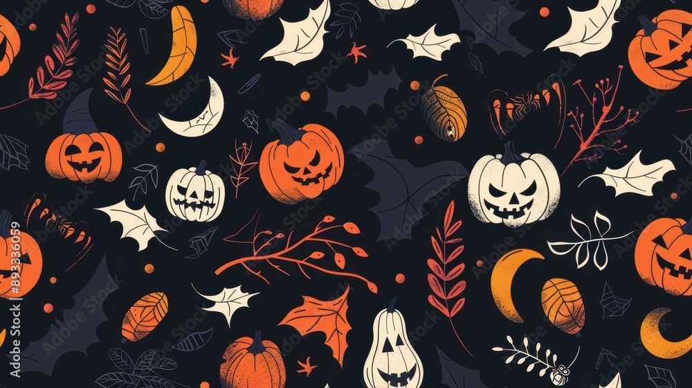 Whimsical Halloween seamless Pattern: Pumpkins Whimsical Halloween seamless Pattern: Pumpkins