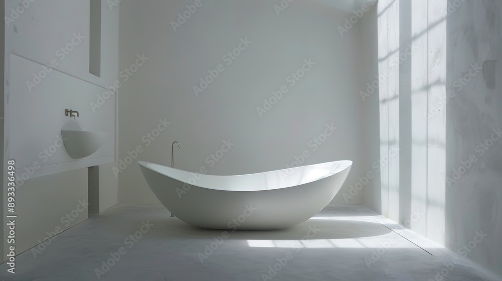 Fototapeta premium Simple and elegant minimalist bathroom with a freestanding tub 