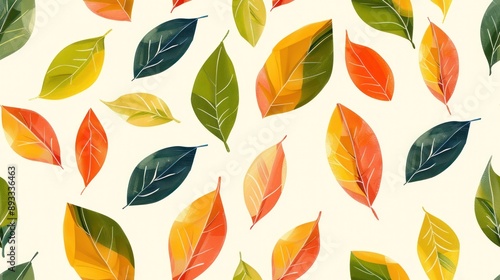 Colorful autumn leaves pattern on a light background.