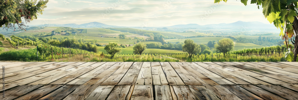 A wooden floor, with vineyard space, a scenic vista, floor with wood planks, and a panoramic vista. A wooden floor, with vineyard space, a scenic vista, floor with wood planks, and a panoramic vista.