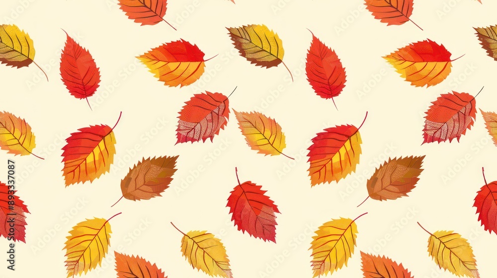 Obraz premium Autumn leaves pattern with vibrant red and yellow hues.