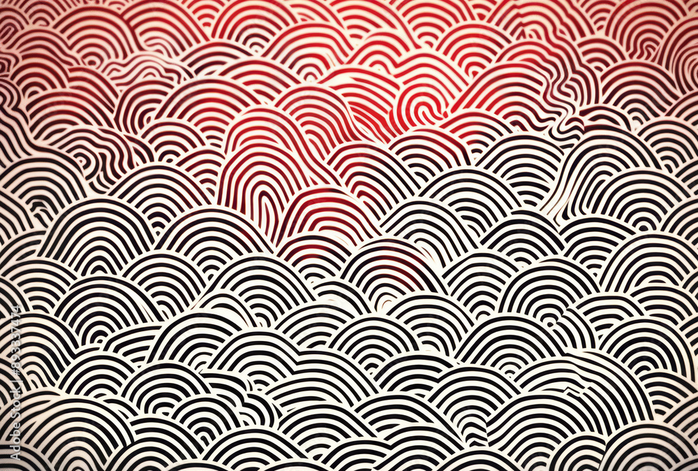 A red and white wave pattern, with muted seascapes, intricate illustrations, detailed skies, and mundane materials. A red and white wave pattern, with muted seascapes, intricate illustrations, detailed skies, and mundane materials.