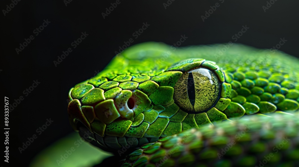 Fototapeta premium Close-up of a green snake's eye, the image highlights the beauty and detail of this reptile
