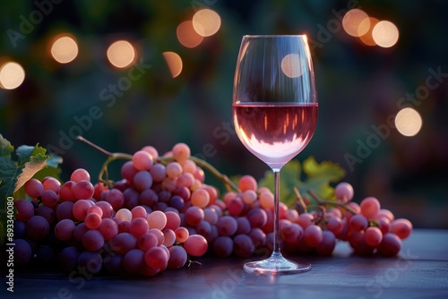 Wallpaper Mural Glass of rose wine resting on grapes with bokeh lights in background Torontodigital.ca