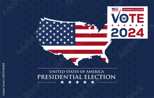 US presidential election vote November 2024 template design with us map and vote symbol. Best for US vote 2024  background, campaign, banner, poster, template, social media feed. vector illustratio
