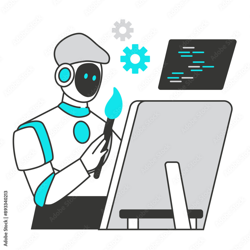 Artificial Intelligence character illustration with line style, perfect for user interface project Artificial Intelligence character illustration with line style, perfect for user interface project